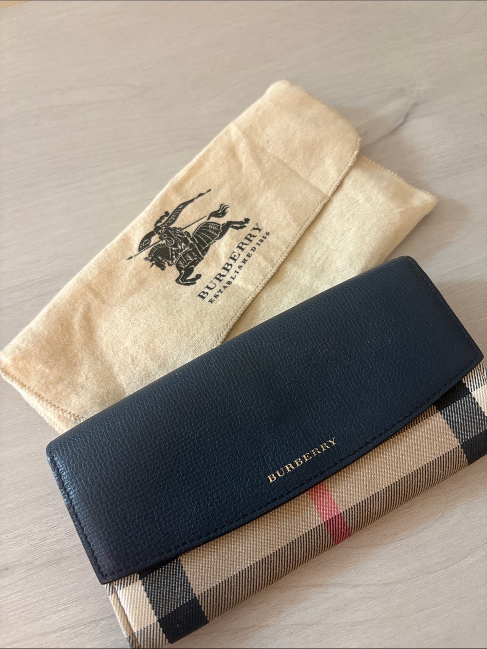 Burberry Navy Blue Pebbled Leather House‎ Check Continental Long Wallet Italy
